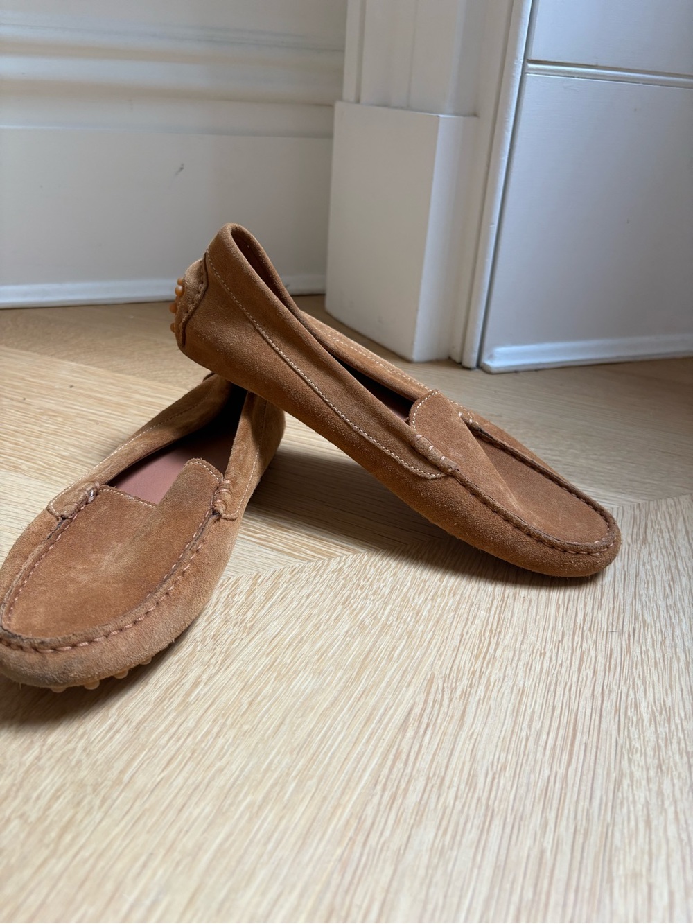 M. Gemi Suede Penny Loafers in Tan Brown